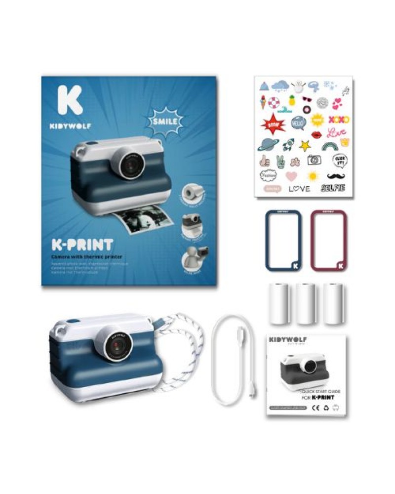 KIDYWOLF: ΦΩΤΟΓΡΑΦΙΚΗ ΜΗΧΑΝΗ ΜΕ ΘΕΡΜΙΚΗ ΕΚΤΥΠΩΣΗ - ΜΠΛΕ INSTANT CAMERA(KDW-182709)