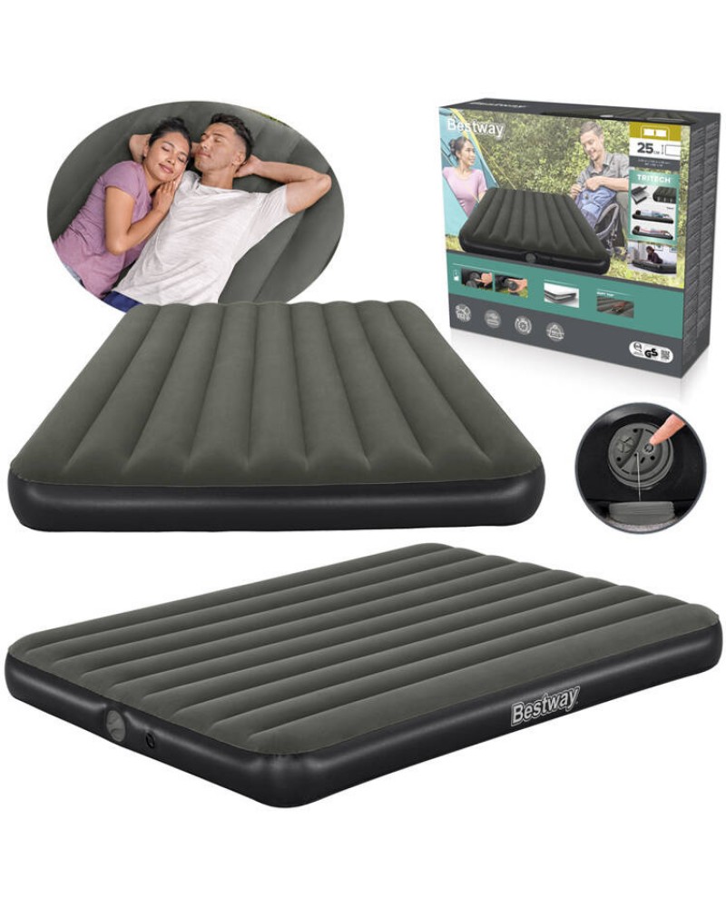 BESTWAY TRITECH ΑΕΡΟΣΤΡΩΜΑ QUEEN ΜΕ ΕΝΣΩΜΑΤΩΜΕΝΗ ΕΠΑΝΑΦΟΡΤΙΖΟΜΕΝΗ ΤΡΟΜΠΑ (6716S)