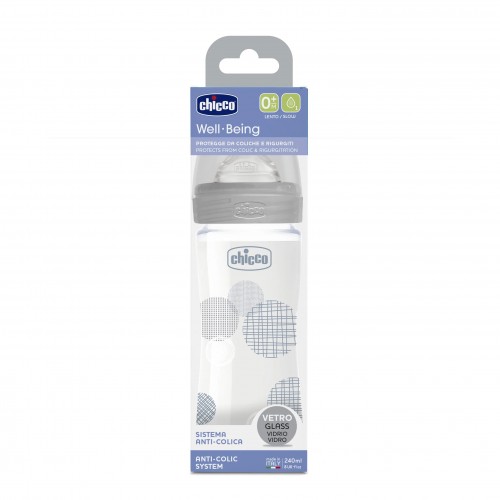 CHICCO ΜΠΙΜΠΕΡΟ ΓΥΑΛΙΝΟ WELL BEING UNISEX ΜΕ ΘΗΛΗ ΣΙΛΙΚΟΝΗΣ 240ML 0+ (A50-28721-30)