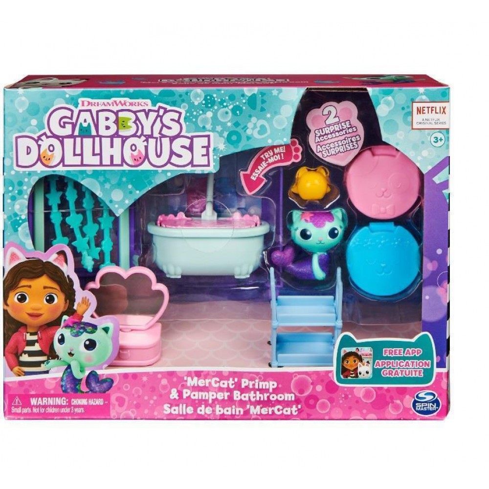 GABBY'S DOLLHOUSE 'MERCAT' PRIMP & PAMPER BATHROOM DELUXE ROOM SET (20130504)