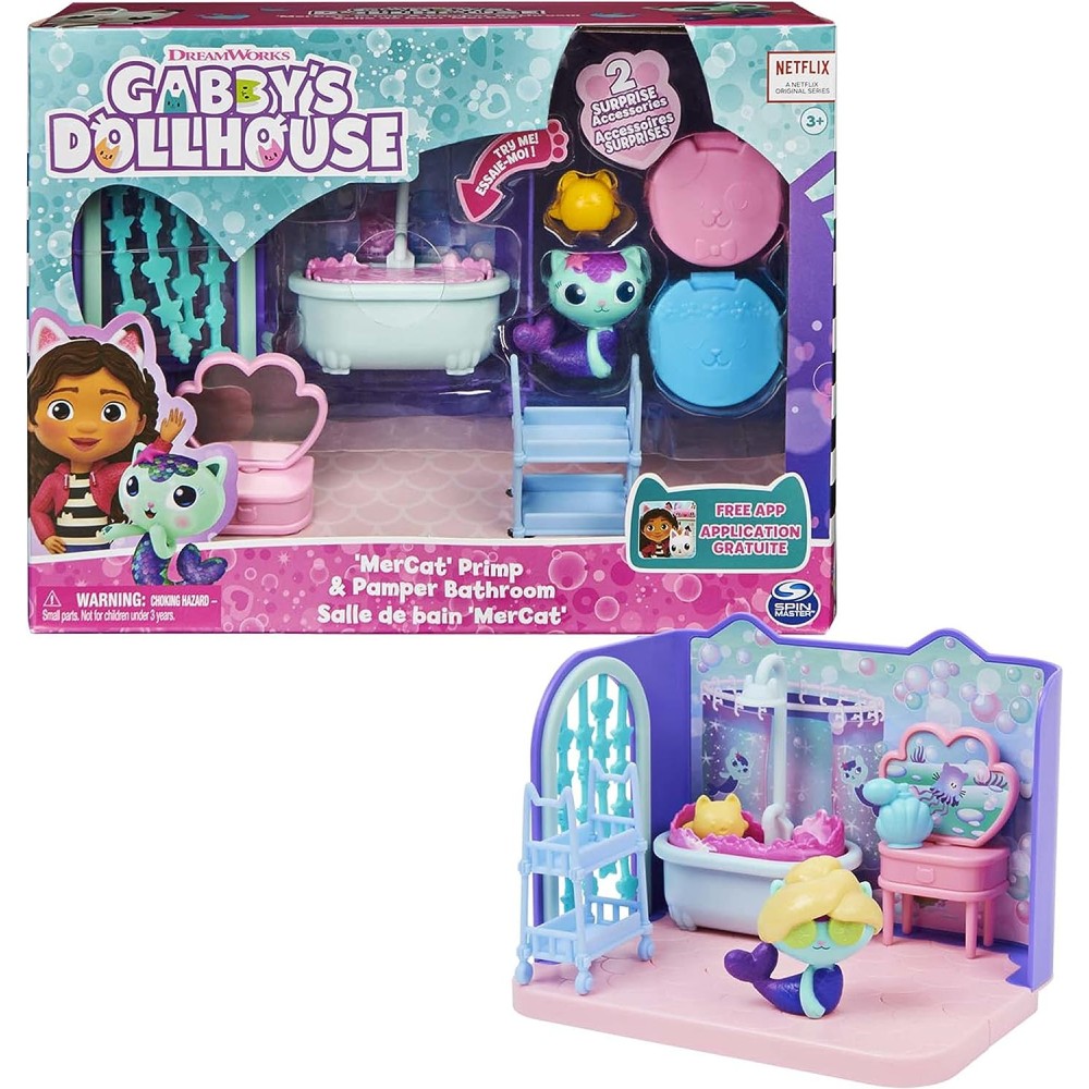 GABBY'S DOLLHOUSE: 'MERCAT' PRIMP & PAMPER BATHROOM DELUXE ROOM SET (6062036)