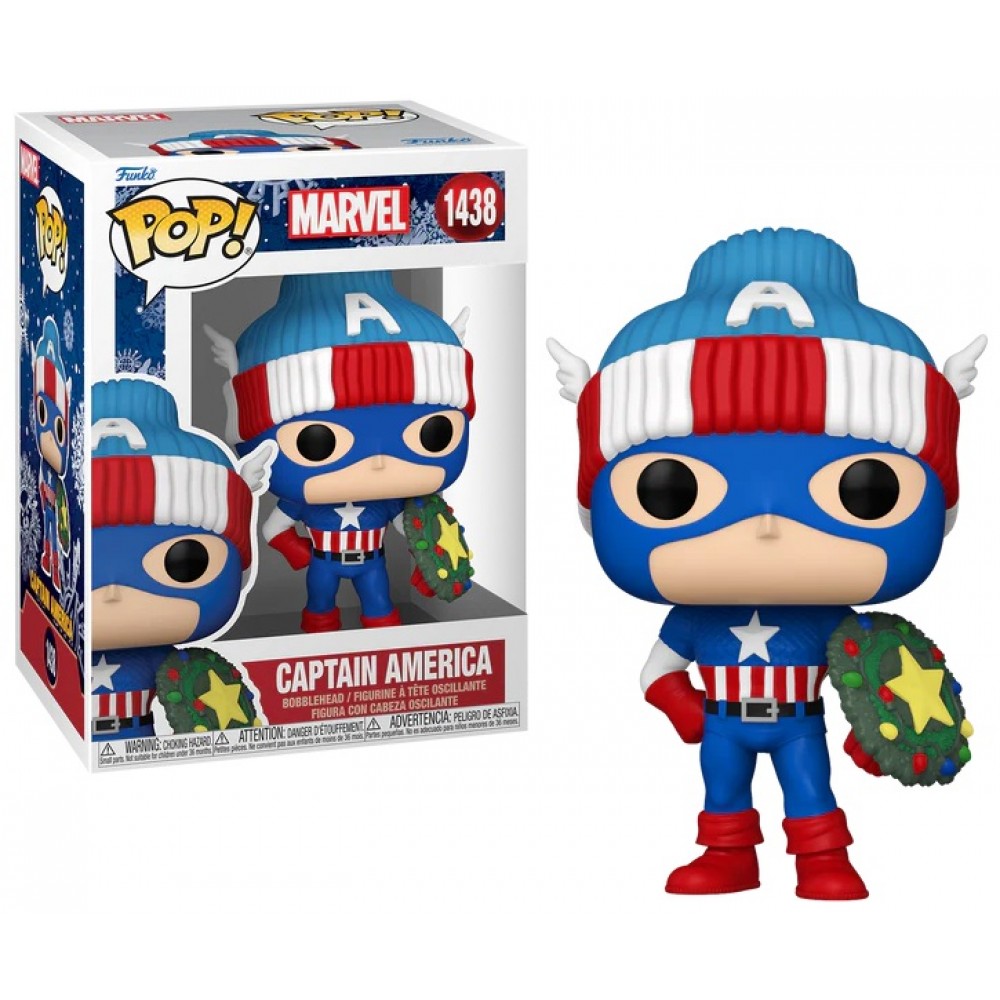 FUNKO POP! MARVEL: HOLIDAY – CAPTAIN AMERICA #1438 BOBBLE-HEAD VINYL FIGURE (80032)