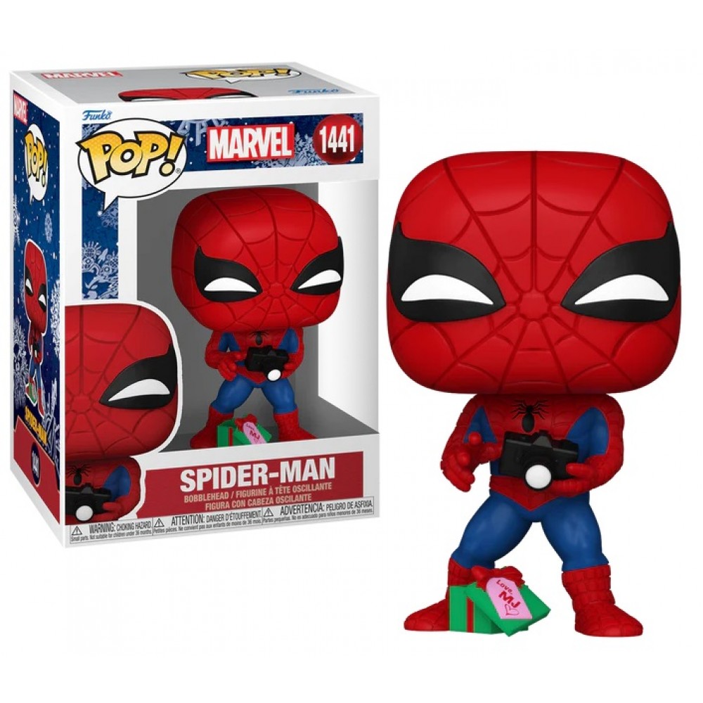 FUNKO POP! MARVEL: HOLIDAY - SPIDER-MAN WITH OPEN GIFT #1441 BOBBLE-HEAD VINYL FIGURE (82877)