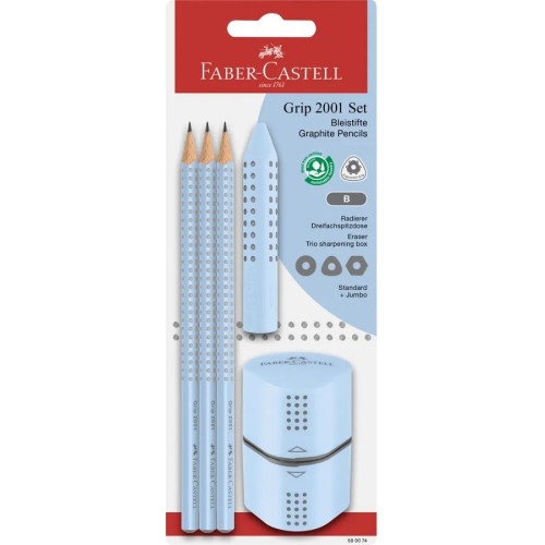 FABER CASTELL ΣΕΤ 3 ΜΟΛΥΒΙΑ GRIP SKY BLUE & ΓΟΜΑ ΤΡΙΦΩΝΙΚΗ & ΞΥΣΤΡΑ ΤΡΙΠΛΗ (12310930)