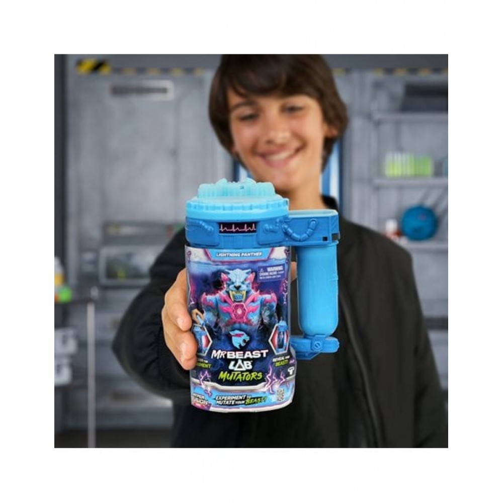 MR BEAST LAB ΚΑΨΟΥΛΑ ΜΕΤΑΛΛΑΞΗΣ MUTATOR & ΦΙΓΟΥΡΑ LIGHTNING PANTHER ΜΠΛΕ (BTR18000)