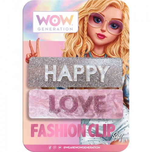 WOW HAIR CLIPS ΜΕ ΜΗΝΥΜΑ HAPPY LOVE (88314)
