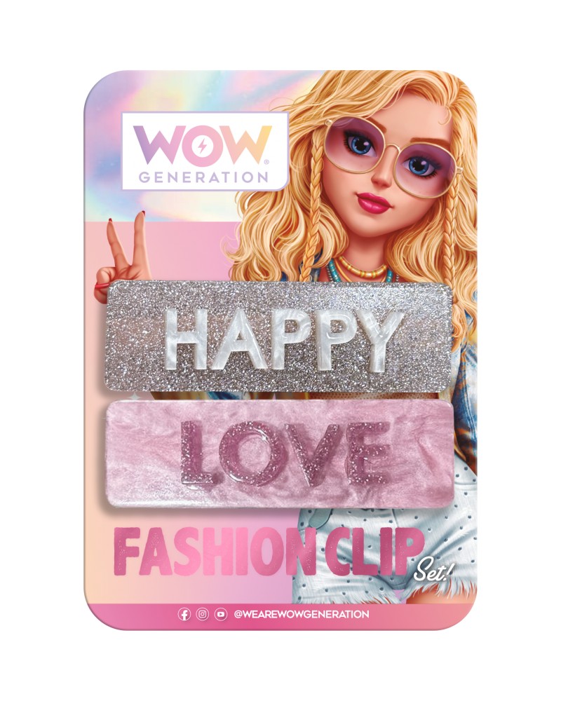 WOW HAIR CLIPS ΜΕ ΜΗΝΥΜΑ HAPPY LOVE (88314)