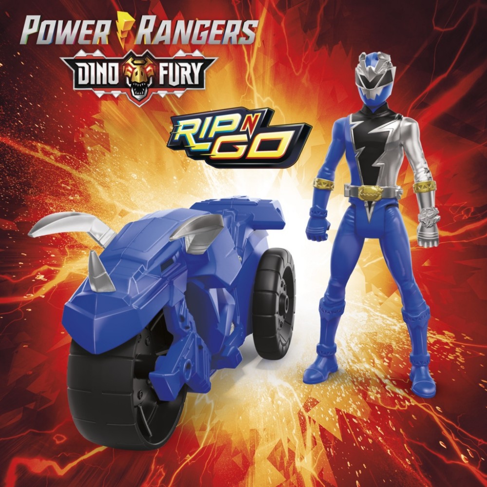 Power Rangers Rip N Go Tricera Battle Rider and Dino Fury Blue Ranger (F4215)