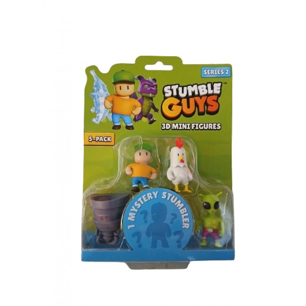 STUMBLE GUYS SERIES 2 3D MINI FIGURES 5 PACK MR. STUMBLE CHICKEN TWISTER GREEN ALIEN (0438)