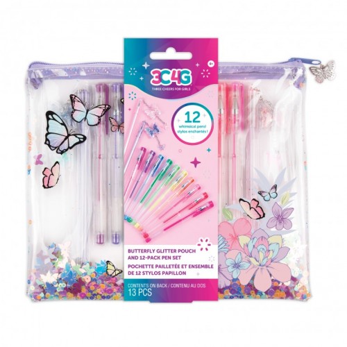 MAKE IT REAL 3C4G BUTTERFLY GLITTER POUCH AND 12K PEN (12026)