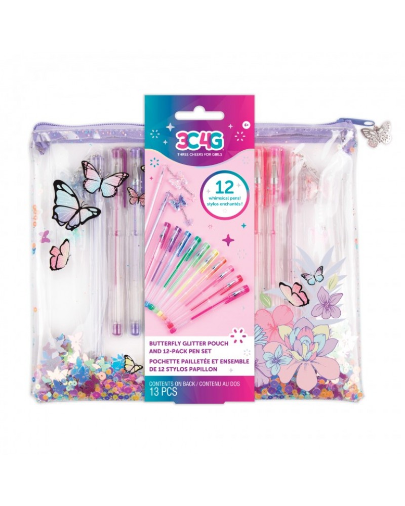 MAKE IT REAL 3C4G BUTTERFLY GLITTER POUCH AND 12K PEN (12026)