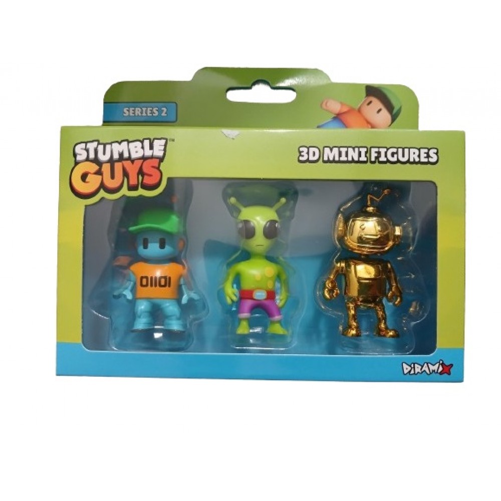 STUMBLE GUYS SERIES 2 3D MINI FIGURES 3 PACK ROBOT GUY GREEN ALIEN GOLDEN ROBO (0439)