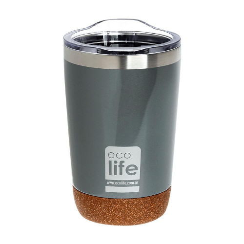 ECO LIFE COFFEE THERMOS LIGHT GREY 370ML (CORK BOTTOM) 33-BO-4107)