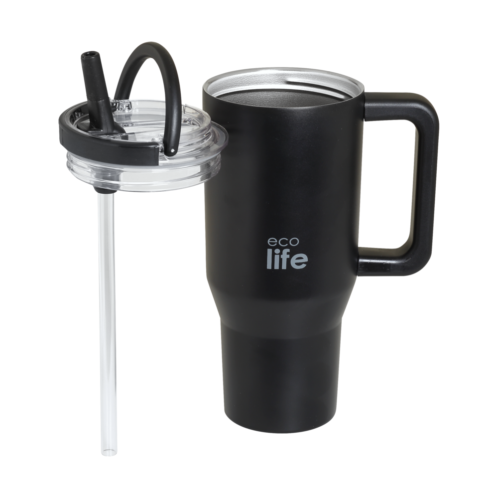 TUMBLER 900ML - RICH BLACK 2 HANDLES LID (33-BO-7072)