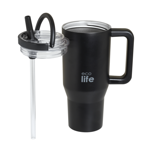 TUMBLER 900ML - RICH BLACK 2 HANDLES LID (33-BO-7072)