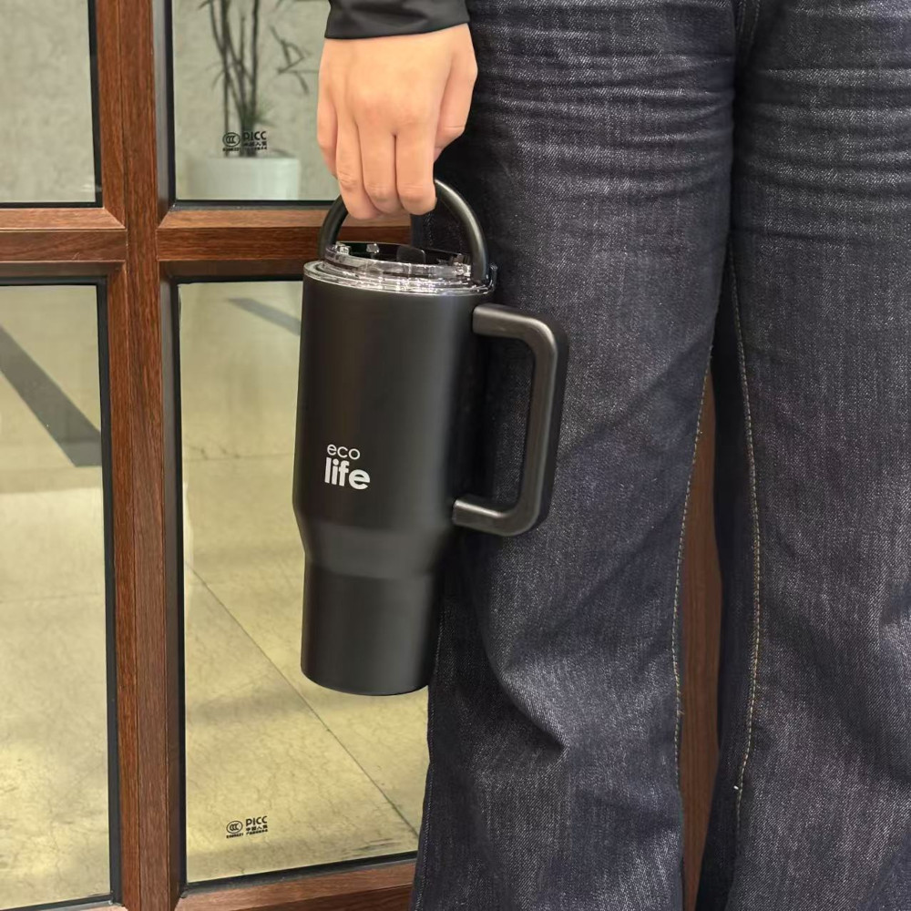 TUMBLER 900ML - RICH BLACK 2 HANDLES LID (33-BO-7072)