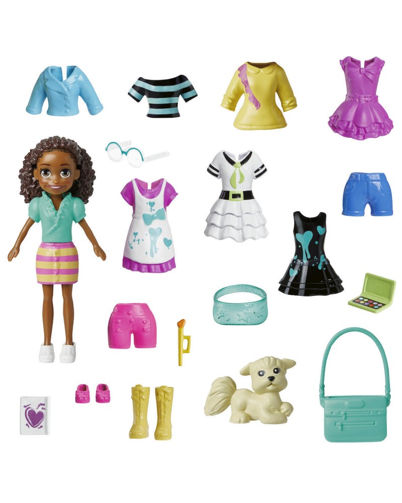 POLLY POCKET ΚΟΥΚΛΑ ΜΕΣΑΙΟ PACK ΚΑΣΤΑΝΗ ΜΕ ΓΥΑΛΙΑ (HKV91)