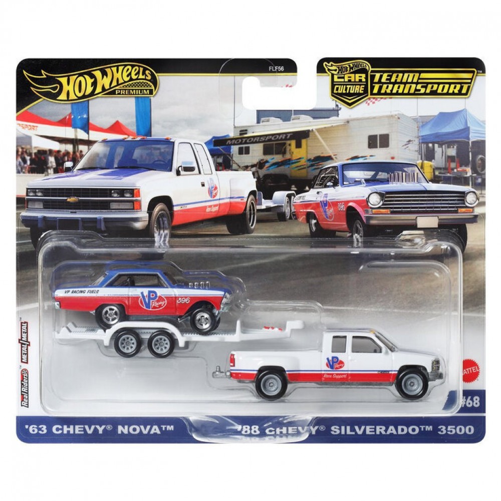 HOT WHEELS ΝΤΑΛΙΚΑ ΜΕ ΑΥΤΟΚΙΝΗΤΑΚΙ '63 CHEVY NOVA & '88 CHEVY SILVERADO 3500 (HRV42)