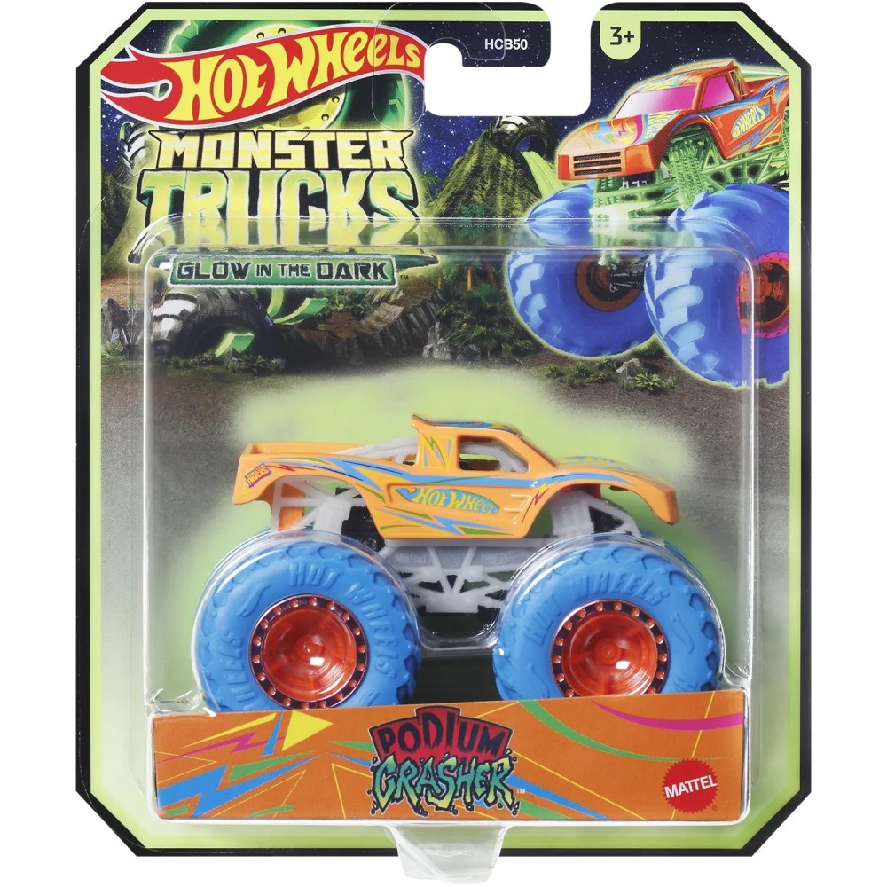 HOT WHEELS MONSTER TRUCKS GLOW IN THE DARK PODIUM CEASHER (HWC84)