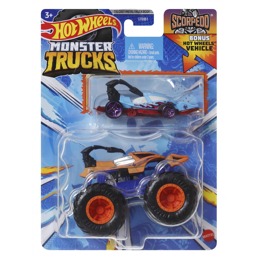 HOT WHEELS ΟΧΗΜΑ MONSTER TRUCKS ΜΕ ΑΥΤΟΚΙΝΗΤΑΚΙ SCORPEDO  (HWN45)