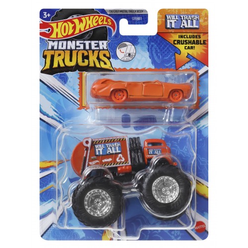 HOT WHEELS ΟΧΗΜΑ MONSTER TRUCKS ΜΕ ΑΥΤΟΚΙΝΗΤΑΚΙ WILL TRASH IT ALL (HWN46)