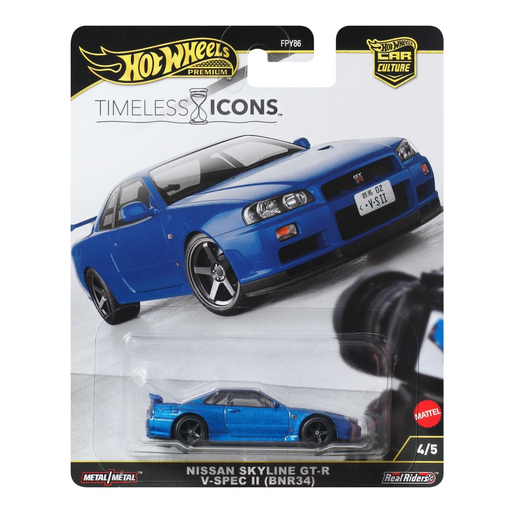 HOT WHEELS PREMIUM CAR CULTURE TIMELESS ICONS NISSAN SKYLINE GT-R V-SPEC II (BNR34) (JBK92)