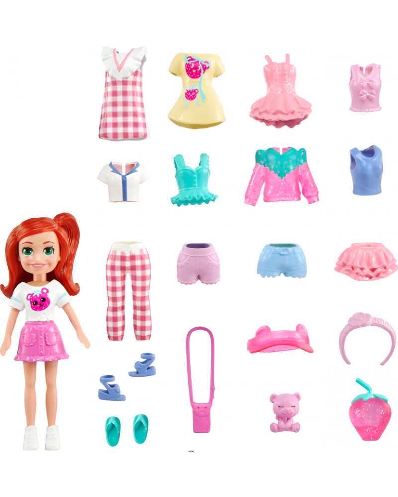 POLLY POCKET ΚΟΥΚΛΑ ΜΕΣΑΙΟ PACK ΚΟΚΚΙΝΟΜΑΛΛΑ ΜΕ ΑΡΚΟΥΔΑΚΙ (JCB22)