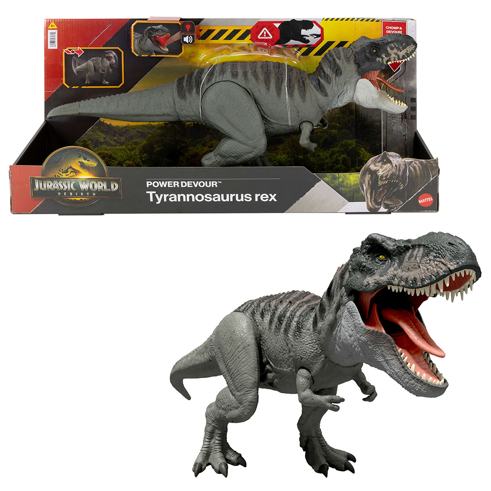 JURASSIC WORLD REBIRTH POWER DEVOUR - T-REX ΜΕ ΕΠΑΝΑΛΑΜΒΑΝΟΜΕΝΟ ΔΑΓΚΩΜΑ ΚΑΙ ΗΧΟΥΣ (JCH02)