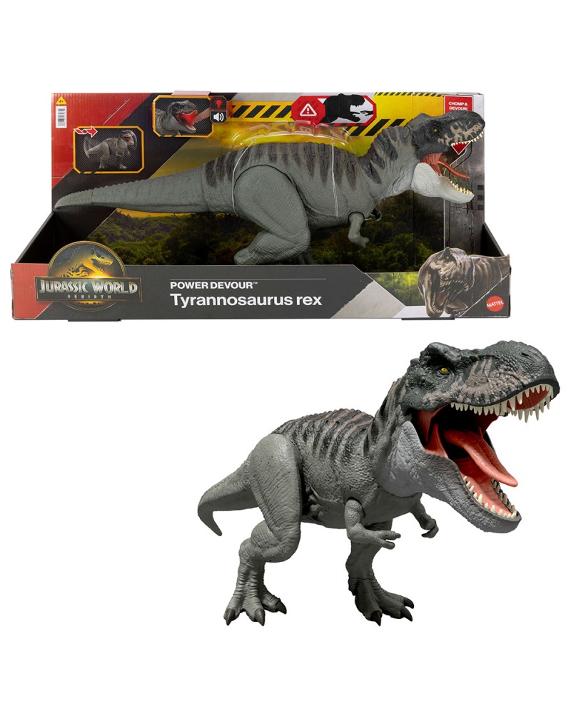 JURASSIC WORLD REBIRTH POWER DEVOUR - T-REX ΜΕ ΕΠΑΝΑΛΑΜΒΑΝΟΜΕΝΟ ΔΑΓΚΩΜΑ ΚΑΙ ΗΧΟΥΣ (JCH02)