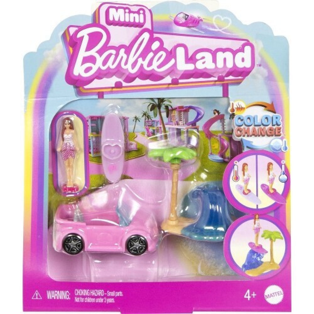 BARBIE MINI BARBIELAND ΚΟΥΚΛΑ ΚΑΙ ΟΧΗΜΑ ΠΑΡΑΛΙΑΣ (JCR35)