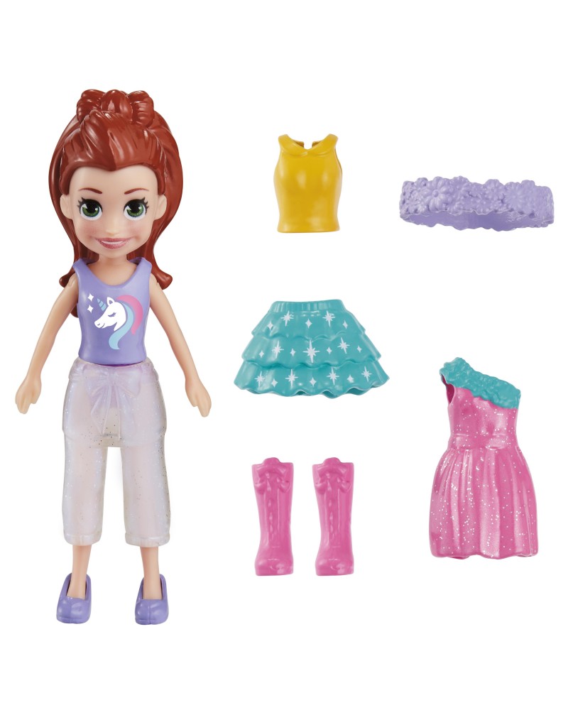 POLLY POCKET ΚΟΥΚΛΑ ΜΕ ΑΞΕΣΟΥΑΡ ΜΕΛΑΧΡΙΝΗ ΜΕ ΚΟΤΣΙΔΑ (HKV82)