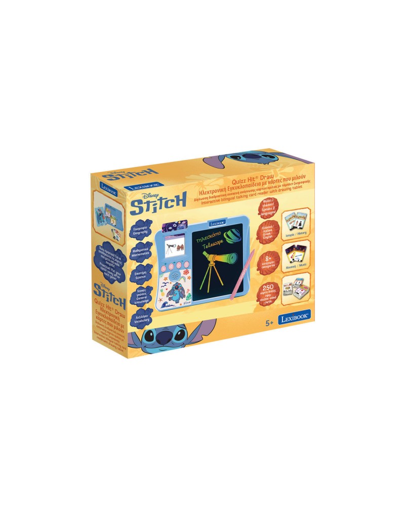 LEXIBOOK ΔΙΑΔΡΑΣΤΙΚΟΣ ΔΙΓΛΩΣΣΟΣ ΑΝΑΓΝΩΣΤΗΣ ΚΑΡΤΩΝ STITCH ΜΕ 250 ΚΑΡΤΕΣ & ΠΙΝΑΚΑΚΙ ΣΧΕΔΙΑΣΗΣ (JCR20DI8)