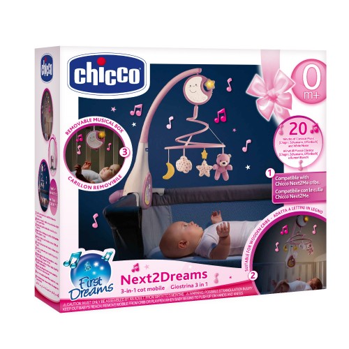 Chicco Βρεφικό Περιστρεφόμενο Κούνιας με Μελωδίες 3 σε 1 Next2Dreams Ροζ Για 0+