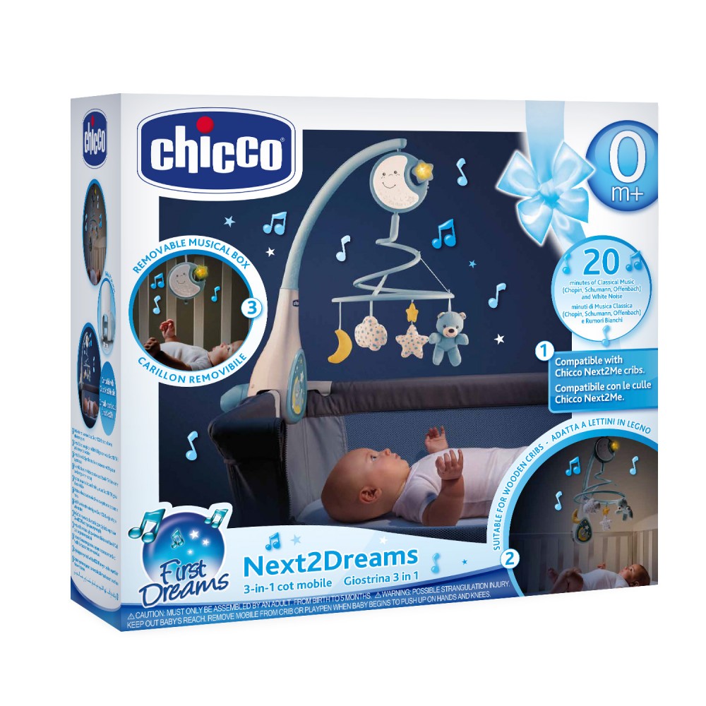 Chicco Βρεφικό Περιστρεφόμενο Κούνιας με Μελωδίες 3 σε 1 Next2Dreams Σιέλ Για 0+