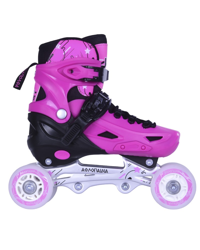 3K Αυξομειούμενα Πατίνια/Roller Skates/Παγοπέδιλα 3 σε 1 - Ροζ