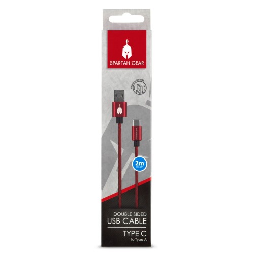 Spartan Gear - Double Sided USB Cable (Type C) (length: 2m - compatible with playstation 5, xbox series x/s, tablet, mobile) (colour: Red)