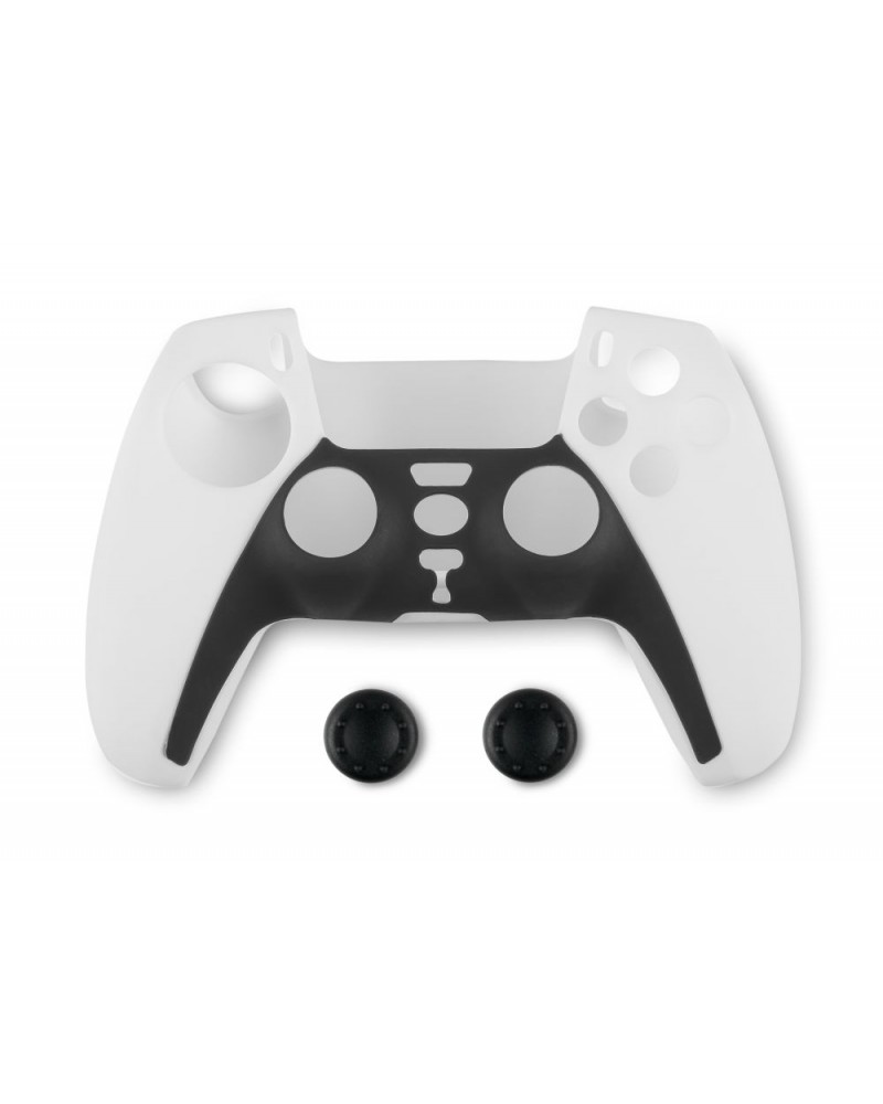 Spartan Gear - Controller Silicon Skin Cover and Thumb Grips (compatible with playstation 5) (colour: Black/White)