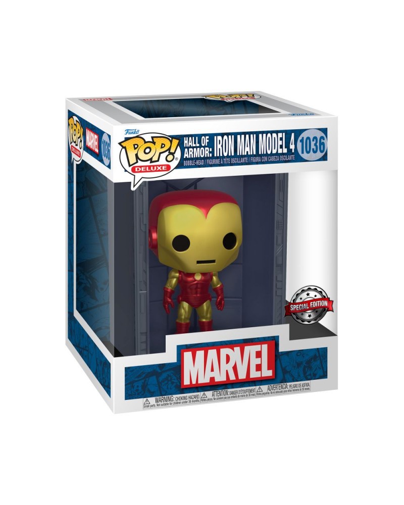 Funko Pop! Deluxe: Marvel Hall of Armor: Iron Man Model 4 (Metallic) (PX Previews Exclusive) #1036 Bobble-Head Vinyl Figure