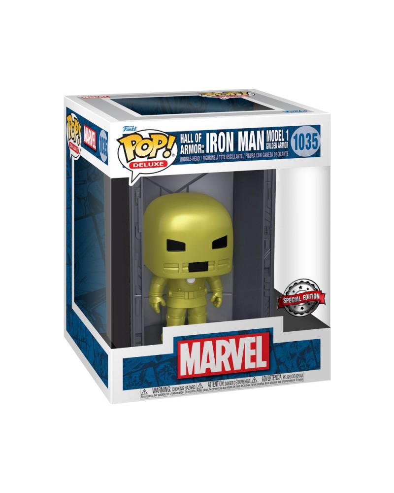 Funko Pop! Deluxe: Marvel Hall of Armor: Iron Man Model 1 Golden Armor (Mettalic) (PX Previews Exclusive) #1035 Bobble-Head Vinyl Figure