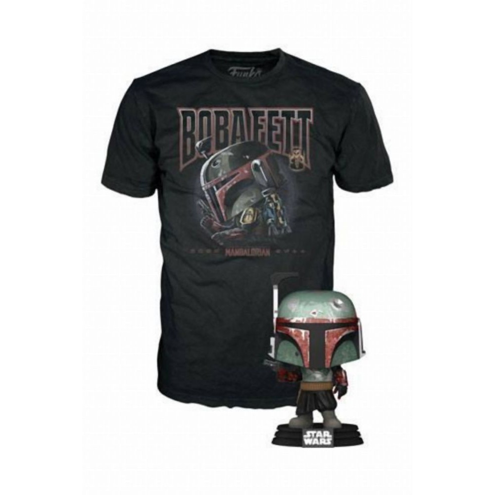 Funko Pop!  Tee (Adult): Disney Star Wars The Mandalorian - Boba Fett Bobble-Head Vinyl Figure and T-Shirt (M)