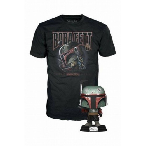 Funko Pop!  Tee (Adult): Disney Star Wars The Mandalorian - Boba Fett Bobble-Head Vinyl Figure and T-Shirt (M)
