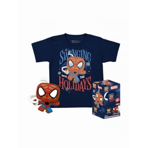 Funko Pocket Pop!  Tee (Child): Marvel - Gingerbread Spider-Man (Special Edition) Bobble-Head Vinyl Figure  T-Shirt (XL)