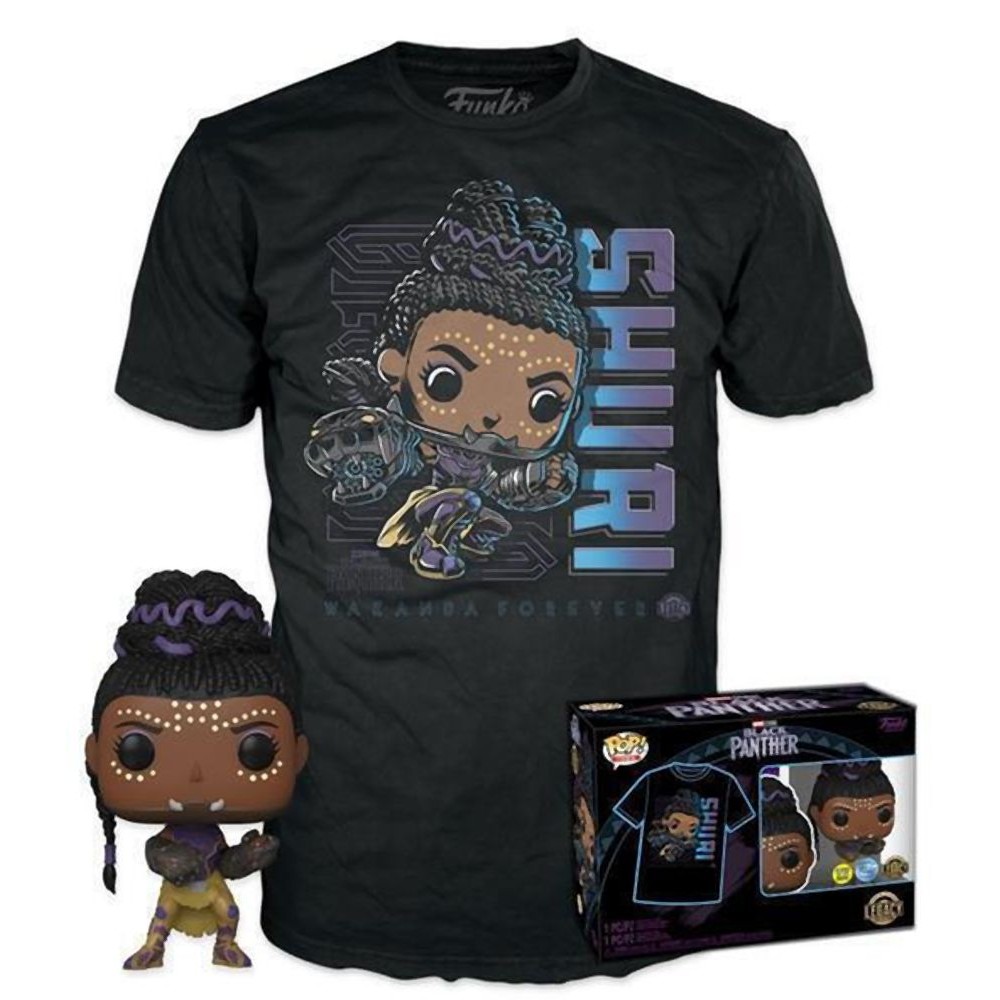 Funko Pop!  Tees (Adult): Marvel Black Panther - Shuri (Glows in the Dark) Bobble-Head Vinyl Figure  T-Shirt (L)