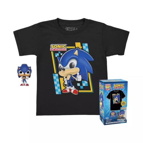 Funko Pocket Pop!  Tee (Child): Sonic (Flocked) Vinyl Figure and T Shirt (XL)