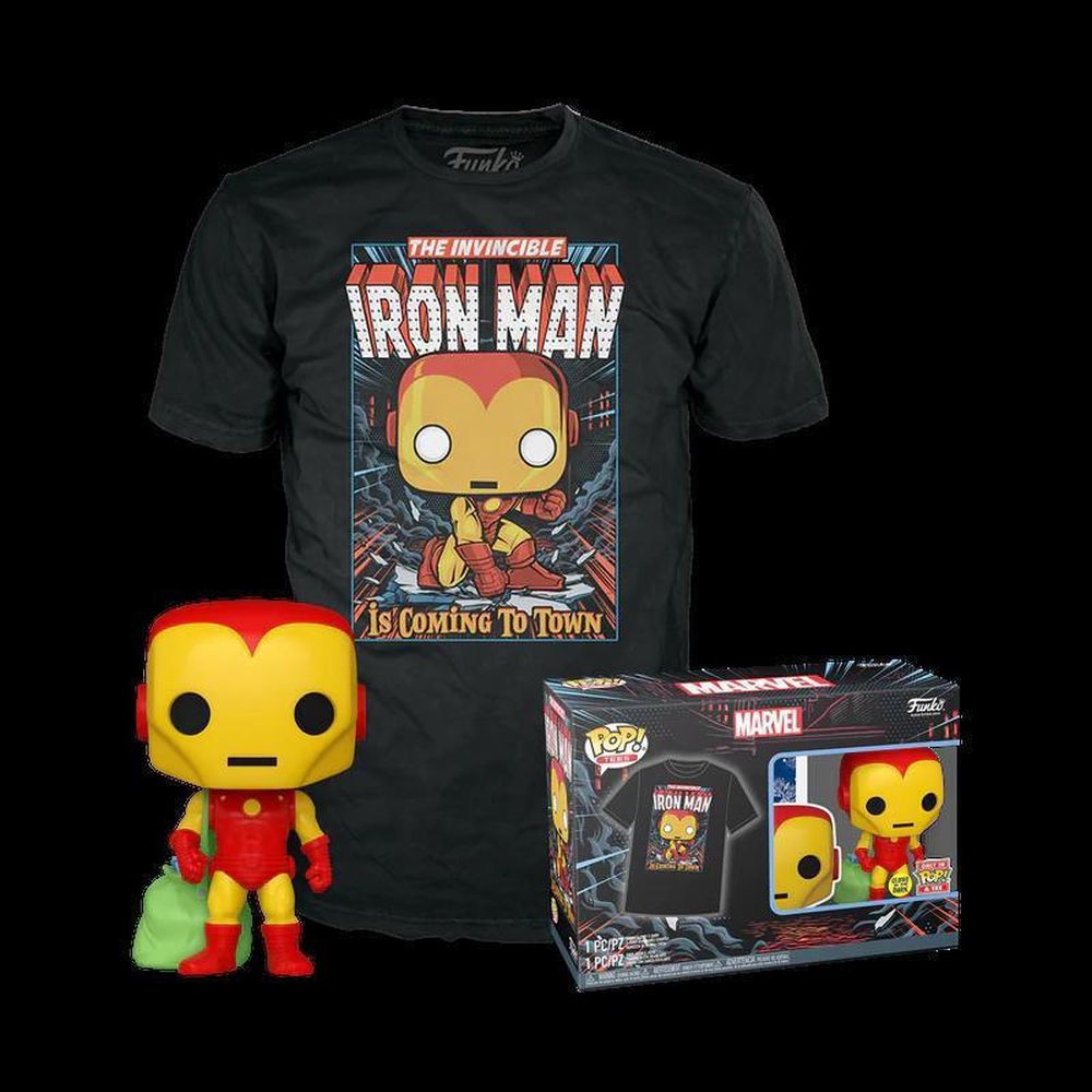 Funko Pop!  Tee (Adult): Marvel - Holiday Iron Man (Glows in the Dark) Vinyl Figure  T-Shirt (L)