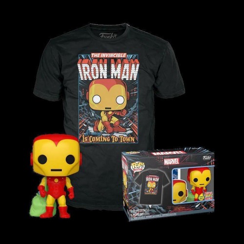 Funko Pop!  Tee (Adult): Marvel - Holiday Iron Man (Glows in the Dark) Vinyl Figure  T-Shirt (L)