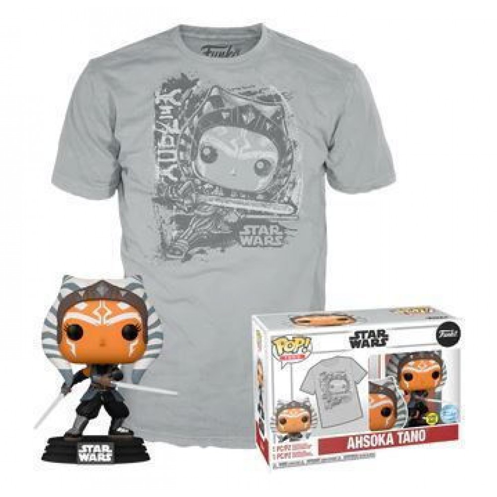 Funko Boxed Pop!  Tees (Adult): Disney Star Wars - Ahsoka Tano (Glows in the Dark) Bobble-Head Vinyl Figure  T-Shirt (S)