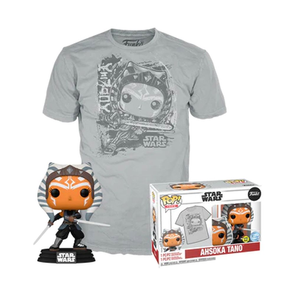 Funko Pop!  Tees (Adult): Disney Star Wars - Ahsoka Tano (Glows in the Dark) Bobble-Head Vinyl Figure  T-Shirt (M)