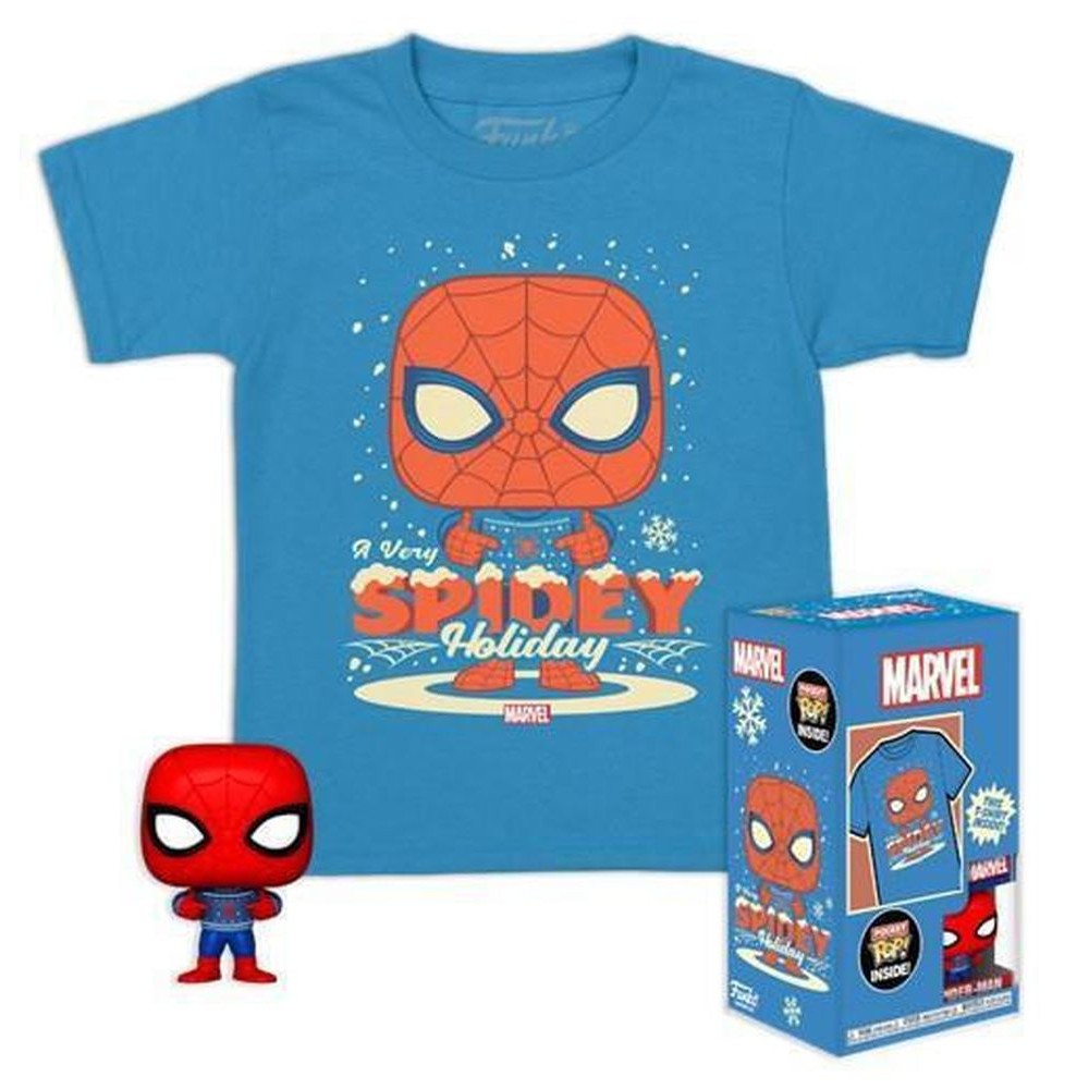 Funko Pocket Pop!  Tee (Child): Marvel - Holiday Spiderman Vinyl Figure  T-Shirt (L)