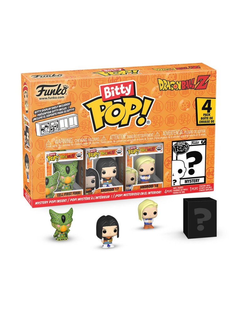 Funko Bitty Pop! 4-Pack: Dragon Ball Z- Cell (First Form), Android 17, Android 18, Mystery Pop! Vinyl Figures
